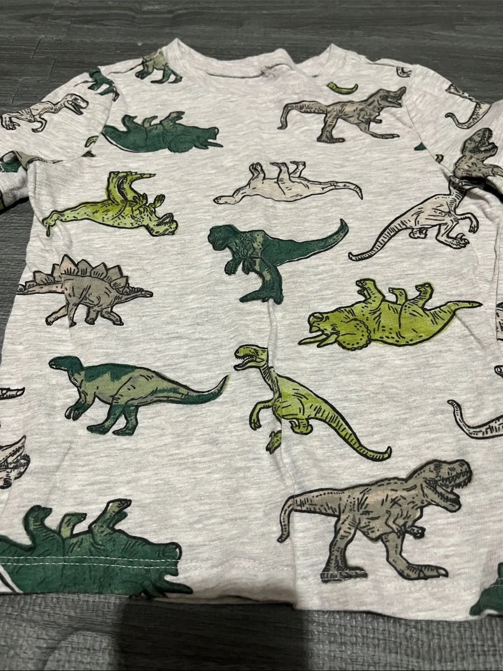 Old Navy Light Gray Tee with Green Dinosaur Prints